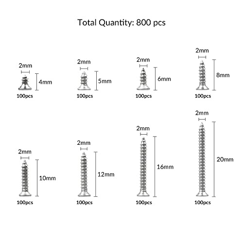 Juego de 800 Tornillos Autoperforantes M2 Acero Carbono Plateado miniatura 2