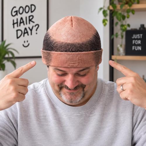 Funny Bald Head Beanie Hat Realistic Hair Print Novelty Costume Bald Cap - image 6