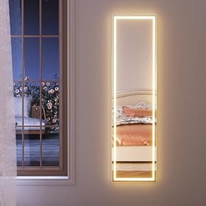 SONNI LED Ganzkörperspiegel 150x40 cm, 3 Farblicht + dimmbar - Weißer Alurahmen Standspiegel mit Beleuchtung für Schlafzimmer