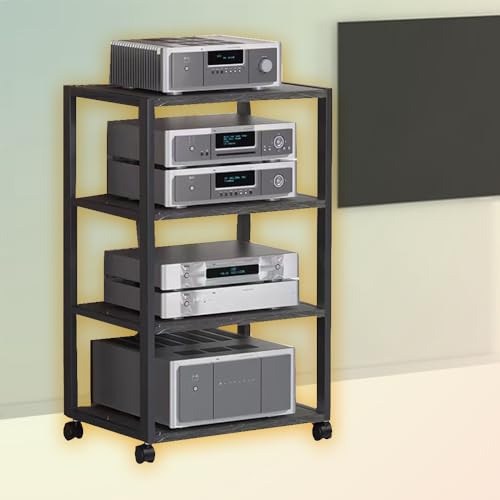 QSPNVFB Gabinete De Almacenamiento De Medios AV Mueble Equipo HiFi con Ruedas 3/4/5 Niveles Torre Soporte De Audio, Estante De Consola De Juegos(4-Tier)