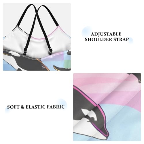 Cute Cartoon Rainbow Orcas Jumping Girls One-Piece Swimsuit Beach Bathing Suit3