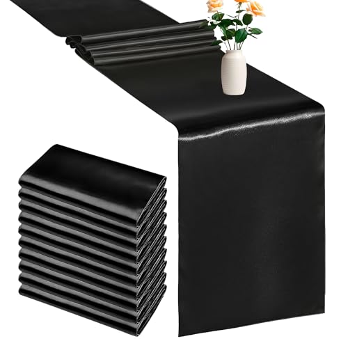 Trimming Shop Lot de 10 chemins de table en satin noir de 27,9 x 274,3 cm pour décoration de table, mariage, réception, Noël, fête d'anniversaire