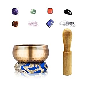 CHSEEO 8cm Tibetische Klangschale mit Heilstein Chakra Set, Himalaya Singing Bowl für Buddhismus, Klangtherapie, Yoga, Meditation, Entspannung, Chakra Heilung und Achtsamkeit #1