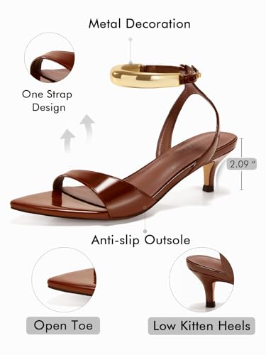 Image of Coutgo Womens Low Kitten Heels Sandals Strappy Pointed Open Toe One Strap Metal Summer Dress Shoes