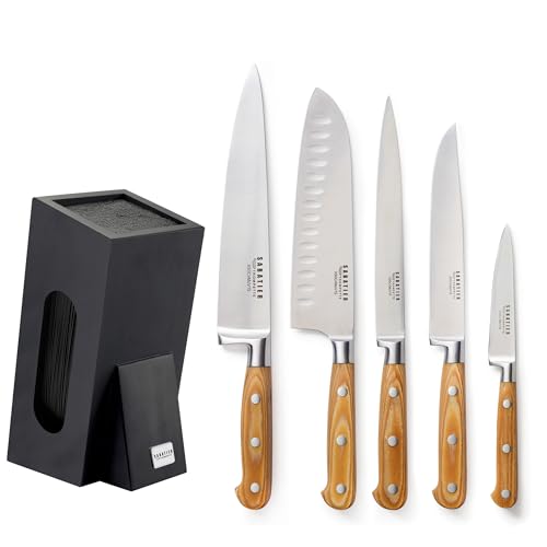 SABATIER TROMPETTE - Bloc 5 couteaux de cuisine - Essentiel - Acier 5Cr15MoV - Finition Satinée - Noir