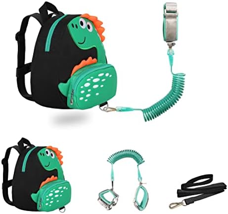 JIANBAO Dinosaur Toddler Backpacks with Leashes Anti Lost Wrist Link for 1.5 to 3 Years Kids Girls Boys Safety (Dinosaur, Black)