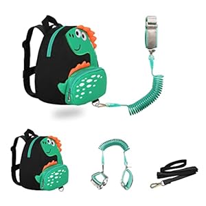 JIANBAO Dinosaur Toddler Backpacks with Leashes Anti Lost Wrist Link for 1.5 to 3 Years Kids Girls Boys Safety (Dinosaur…