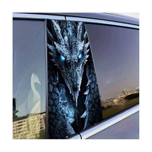 Autocollant de pilier B de voiture, 2 pièces film de protection brillant dragon de glace