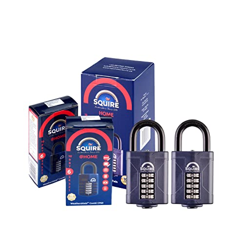 Squire Heavy Duty Padlock (CP60 Multipack 2X) - Toughest Steel Shackle - 5 Wheel Combination Padlock - Alloy Steel for Corrosion Resistance - Weatherproof Lock for Home, School & Garage (Blue, 60 mm)
