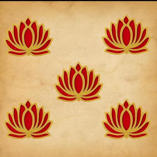Image of ARLICORPING Wooden Lotus Wall Hanging for Festive Decoration - Diwali, Ganpati, Pooja Room, Mandir, Living Room, Door, Hall, Entrance, Spiritual Decor (Lotus - Red, Pack of 6)