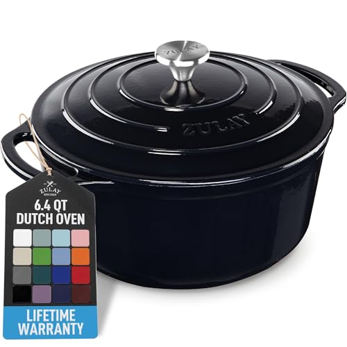 Image of Zulay Kitchen 6.4 Quart Enameled Cast Iron Dutch Oven Pot with Lid - Premium Durability & Oven Safe up to 500F - Heavy Duty Cookware Perfect for Bread Baking, Stews, Braising & Roasting - Black