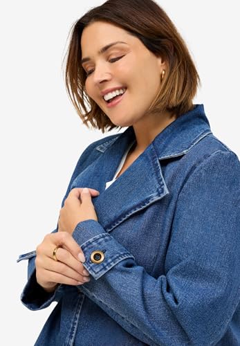 ellos Plus Size Button Front Denim A-Line Jacket3