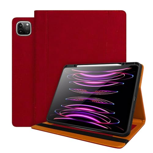 World biz Case for iPad Pro 12.9 6th/5th/4th/3rd Generation 2022/2021/2020/2018, Premium Leather Stand Cover with Pencil Holder & Card Slots, Auto Sleep/Wake, Red