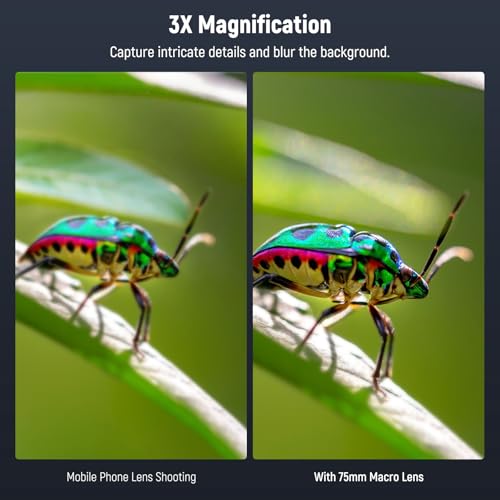 Image of NEEWER 75mm Macro Phone Camera Lens with 17mm Threaded Lens Clip, 3X Magnification, 5 Elements in 5 Groups for Backplate, Phone Cage, Case Compatible with iPhone Samsung Android, LS-73