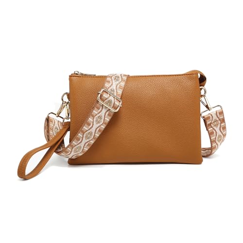 Image of JEN & CO. Izzy Vegan Leather Crossbody Bags Clutch Purses Wristlet Wallet Shoulder Handbag with Guitar Strap for Women