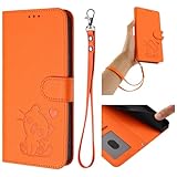 BEENTRYS Flip Leather Case for Oppo A5 Pro 5G / A5 Pro 4G Cover,Cute Cat Heart Pattern PU Wallet Card Slots Holder Kickstand Stand Magnetic Shockproof Protective Phone Case-Orange