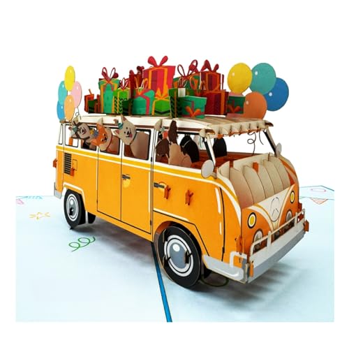 REMOtech 3D Pop-Up Geburtstagskarte, Partybus mit Hunden, Geschenke & Luftballons Design, Handgefertigt, 15x20cm REMOtech 3D Pop-Up Geburtstagskarte, Partybus mit Hunden, Geschenke & Luftballons Design, Handgefertigt, 15x20cm