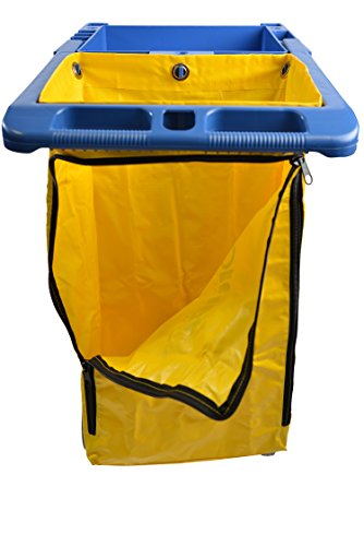 Image of Janico 1050BL Janitor Cart Commercial Housekeeping Utility Cart with 3 Shelfs, 25 Gallon Zippered Yellow Vinyl Bag, Blue, Pack of 1