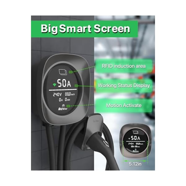 Level 2 EV Charger 50 Amps Smart Motion Sensor Screen Electric Car Charger for Home with WiFi, RFID, 240V, NEMA 14-50 Plug or Hardwire, 25FT Cable APP Controlled Vehicle Chargers for All EVs - Image 4