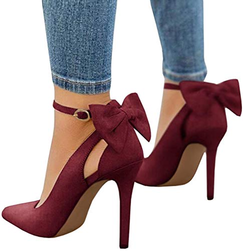 Image of Fashare Womens High Heels Bow Tie Back Sexy Stiletto Ankle Strap Wedding Dress Pumps Shoes