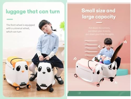 Image of Panda Ride-On Kids Luggage 2-in-1 Rideable Travel Suitcase with Pull Handle & Wheels for Toddlers and Children Trolley Bags |Animal Design | Travel Case with Wheels & Seat |20 inch (Orange with White)