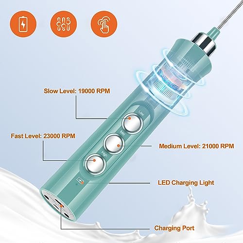 FoodVille MF02 Rechargeable Milk Frother Handheld Foam Maker with Stainless Whisk for Cappuccino, Latte, Bulletproof Coffee, Keto Diet, Protein Powder, Matcha (Turquoise Green) - Image 5