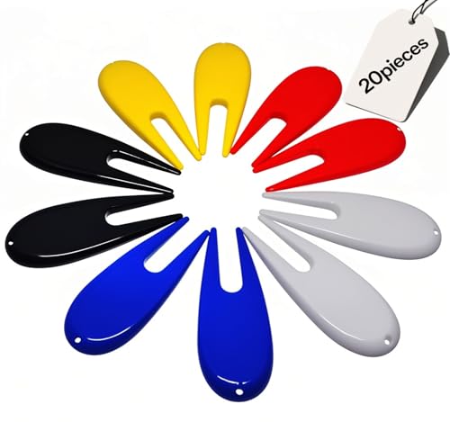 Adhere 10 20pcs Golf Divot Repair Tools Plastic Golf Pitchforks 5 Colours Mix Pack (20pcs Mixed Color)