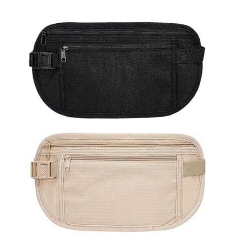 Image of 2 pcs Travel Money Belt, Waist Wallet, Hidden Pouch for Passport, Phone, Keys, Credit Cards, Ideal for Women, Men, Travel, Daily Use, Outdoor, Gym, Running, Biking, Shopping (2 colors)