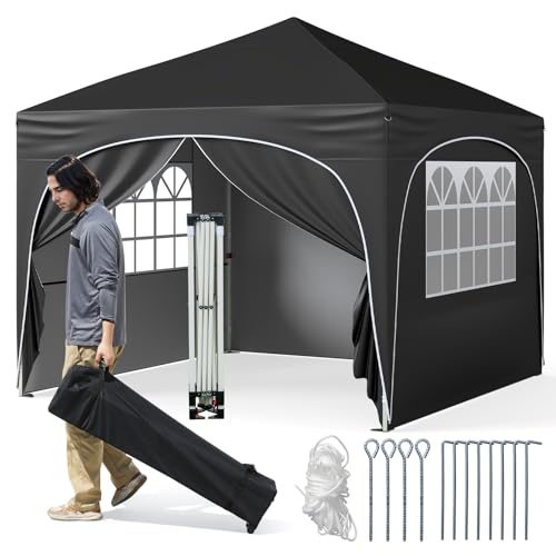 COSTWAY Carpa Plegable 3x3m, Pop-up, 4 Paredes Laterales Removibles, Cenador para Jardin, Bolsa con Ruedas, Altura Ajustable, Pergola Pabellón Gazebo Plegable Jardin Fiesta Exterior (Negro)