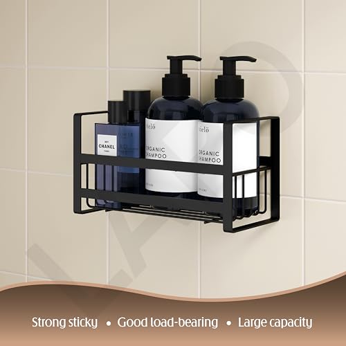 Image of LAPO Wall Mounted Storage Organizer for Bathroom, Self Adhesive Rack for Kitchen Sink Accessories and Utility Use, Multipurpose Storage Rack (Black, Pack of 1)