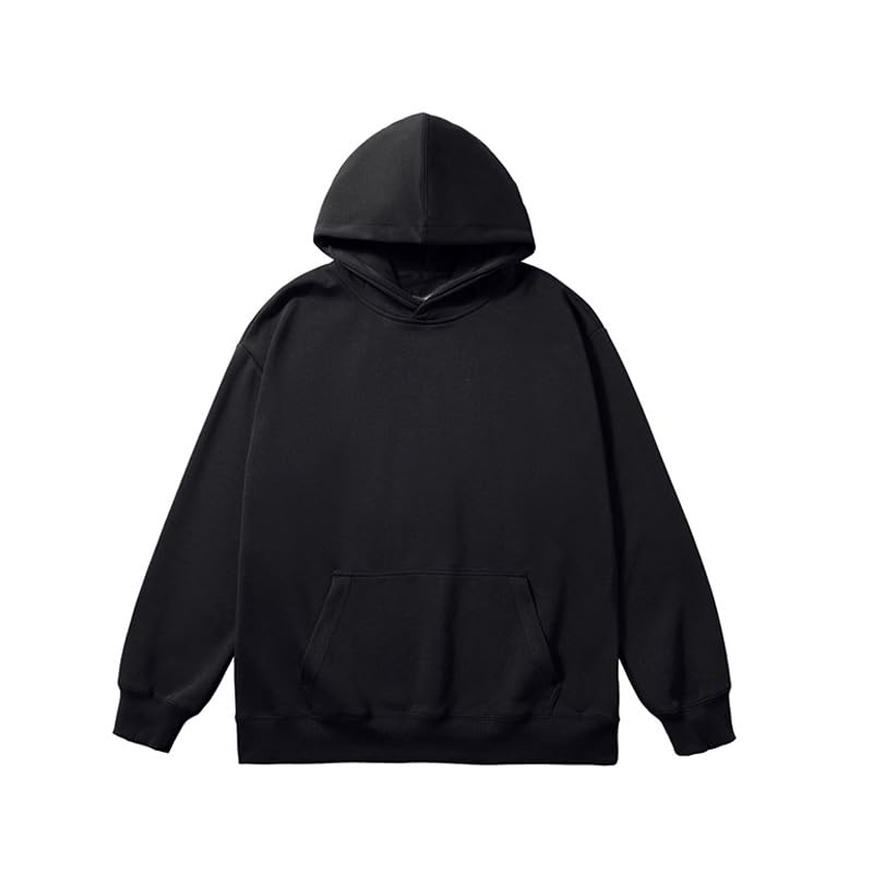 Classic Pullover Cotton Hoodie, Black, Long Sleeve with Pocket