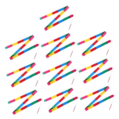 SOPOTUTU 10個用カラフルダンスリボン スティック付き 体操用リボンスティック 新体操アクセサリー 舞台演出向けリズミカルなストリーマーワ