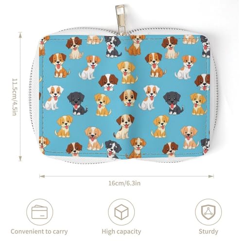 Pu Leather Zipper Slim Wallet Bag for Women, Blue Dog Prints Funny Credit Card Holder Organizer with 20 Card Slots Portable Mini Purse3