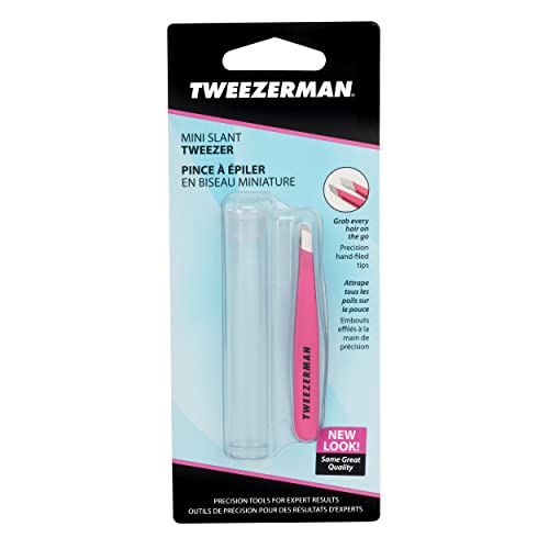 Tweezerman Stainless Steel Mini Slant Tweezer, Neon Pink, 1 Count #TOP5