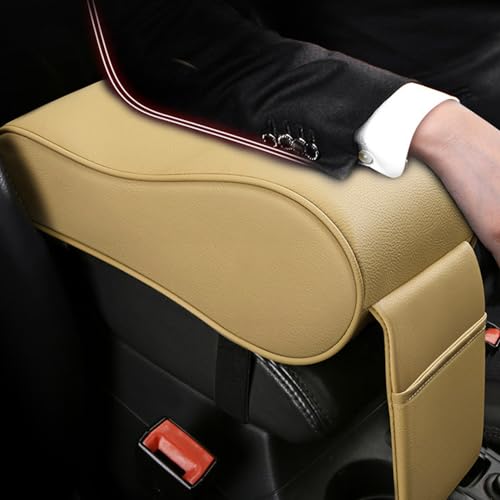 MeiBoAll Car Armrest Cushion,Memory Foam Car Armrest Pad,Auto Center Console Armrest Pillow with Phone Holder Storage Bag Universal Fit for Most Car Yellow