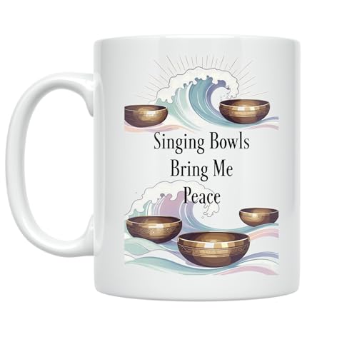 Mindfulness Enthusiast Coffee Mug - Singing Bowls Bring Me Peace - 11 oz White Ceramic - Serene Design