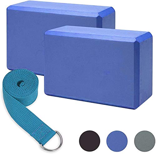 Image of inchserveuttam Yoga Block (2 PC) - High Density EVA Foam Block to Support and Deepen Poses, Improve Strength and Aid Balance and Flexibility with Yoga Belt (Yoga Blocks with Belt) inch