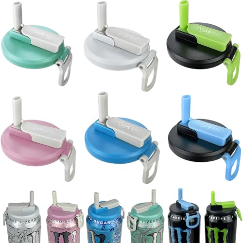 DIPESI 6 Pack Soda Can Lids with Straws,Inspired by Energy Drink Can Colors, Reusable BPA-Free Can Tops for Energy Drink, Soda, Juice, Beer – Fits Standard 12oz/16oz Cans(K01-P6)