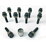 Robustes Material H&R Radschrauben Satz Kugelbund mit bewegliche Kugelbund R14 M14x1.50 - Länge 66mm - Schwarz - 10 Stück (z.B. Porsche) - inkl. Felgenschloss