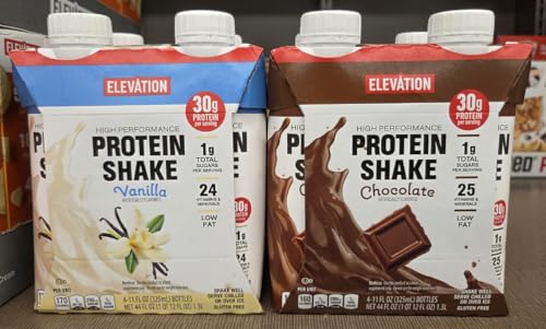 Elevation High Performance Protein Shake Vanilla & Chocolate 44fl oz 1.3L (Two Packs)