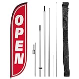 LookOurWay Open Feather Flag Complete Set with Pole and Ground Spike, Red/White