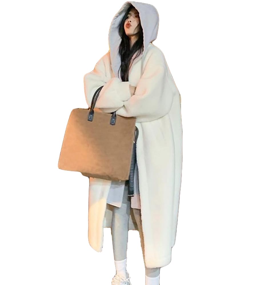 fosys Fossil Women's Boa Coat, Long Coat, Layered Style, Body Cover, Large Size, Hooded, Cold Protection, Warm, Stylish, Thick, Autumn and Winter-picture-27