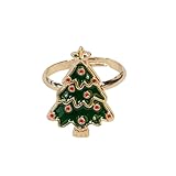 Dtja Colorful Xmas Statement Ring for Women Gold Plated Cute Red Green White Enamel Adjustable Open Wrap Finger Rings Comfort Fit Festival Ornament Christmas Party Jewelry (Xmas Tree)