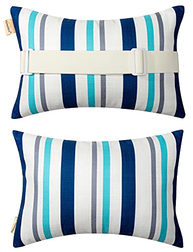 Chaise Lounge Head Resting Pillows Blue Decorative Oudoor Patio Pillow with Insert & Adjustable Elastic Stripe for Recliner Beach Chair Office Chair Neck or Lumbar Attachment Waterproof 2 Pack