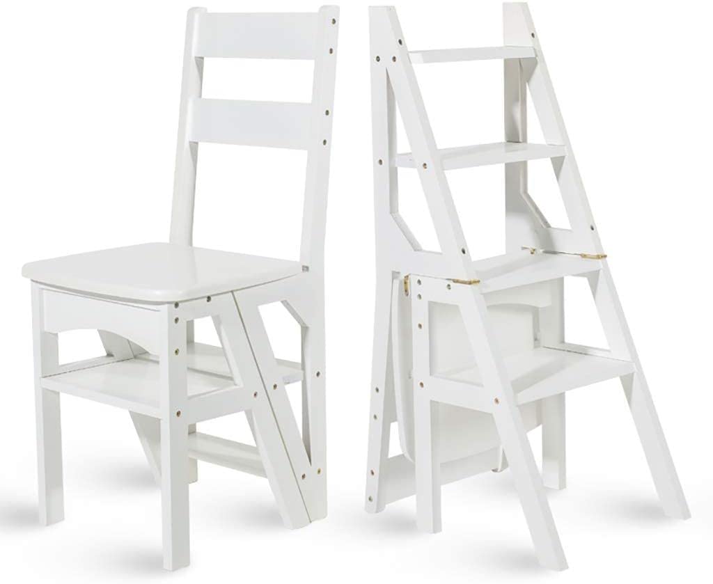 Silla de escalera plegable OKUOKA de madera para organizar libros en la biblioteca de casa