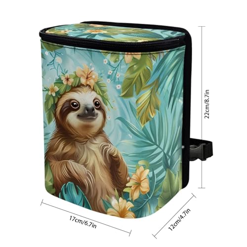 Image of Talayituse Sloth Leaf Print Car Trash Can Portable Auto Garbage Bin Multifunctional Vehicle Interior Accessories with Adjustable Straps Universal Fit Truck SUV Sedan