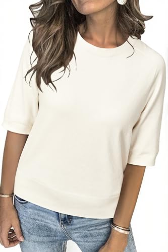 Image of Arach&Cloz Women's Short Sleeve Crew Neck Sweaters Trendy Teacher Work Tops | Lightweight&Breathable Fabric, Texture Knit Design, Relaxed Fit, Business Casual Outfits, Teacher Work Tops Fall 2026