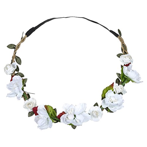 Dinglong Femme Fleur Bandeau MariéE Mariage Cheveux Bandes Accessoires Filles BohèMe Garland ÉTé Plage TêTe Bandes Coiffe ÉLastique Couronne Festival Bandeau (blanc)
