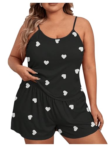 Image of SOLY HUX Women's Plus Size Pajama Set Cute Cartoon Print Sleepwear Cami Top and Shorts Loungewear