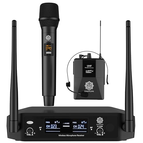Image of DIGIMORE Wireless Microphone System | 1 Hand Mic & 1 HeadMic | 150Ft Range | Cardioid Pickup | Balanced XLR Outs & UnBal 6.35mm Out | Cordless Mic for Singing, Church, Live Speeches (D-316)